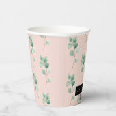 Gobelets En Papier Motif Feuille Aquarelle moderne avec nom (Droite)