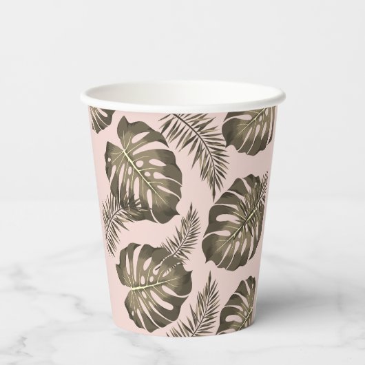 Gobelets En Papier Motif Feuille Tropical Pink & Gold Palm (Verso)