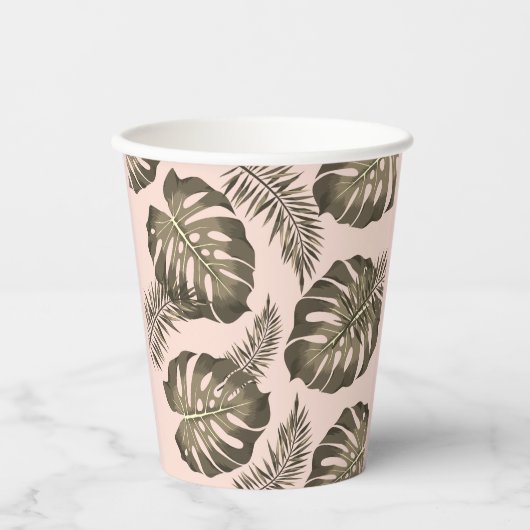 Gobelets En Papier Motif Feuille Tropical Pink & Gold Palm (Recto)
