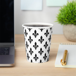 Gobelets En Papier Motif Fleur de Lis, Royal Français, Noir sur Blanc