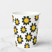 Gobelets En Papier Motif Fleur Noir Jaune (Recto)