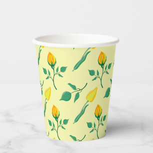 Gobelets En Papier Motif floral avec rose jaune et fleurs de tulipe