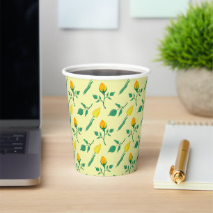 Gobelets En Papier Motif floral avec rose jaune et fleurs de tulipe