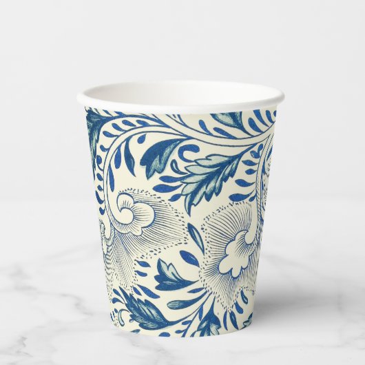 Gobelets En Papier Motif Floral bleu Antique Design asiatique (Recto)