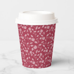 Gobelets En Papier Motif floral doux sur arrière - plan rouge doux