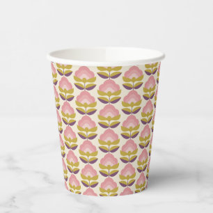 Gobelets En Papier Motif floral rose et violet rétro