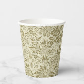 Gobelets En Papier Motif Floral Vert Sage Antique Damas (Recto)