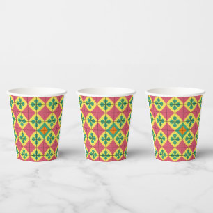 Gobelets En Papier Motif Géométrique Coloré avec Carreaux Symétriques