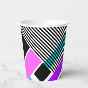 Gobelets En Papier motif géométrique en couleurs rayées et néons