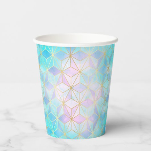 Gobelets En Papier Motif géométrique en verre Iridescente avec logo (Verso)