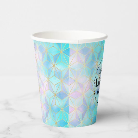 Gobelets En Papier Motif géométrique en verre Iridescente avec logo (Droite)