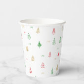 Gobelets En Papier Motif Gold Green Red Christmas Trees (Verso)