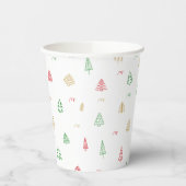 Gobelets En Papier Motif Gold Green Red Christmas Trees (Gauche)
