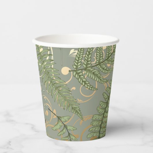Gobelets En Papier Motif Green et Gold Fern (Recto)