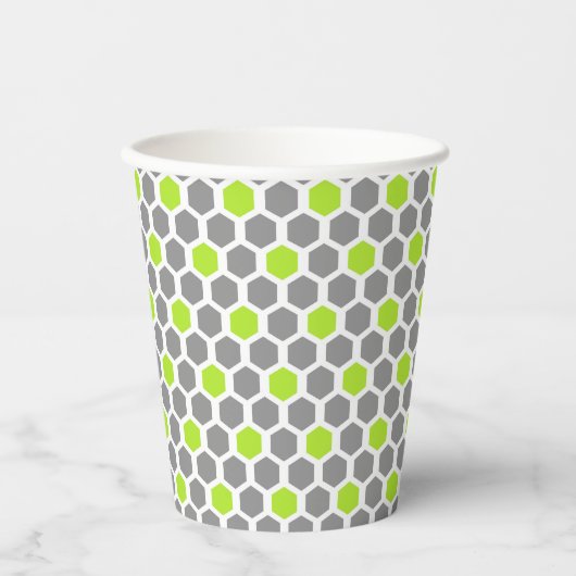 Gobelets En Papier Motif Hexagon vert Lime moderne (Recto)