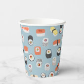 Gobelets En Papier Motif japonais de sushi bleu (Verso)