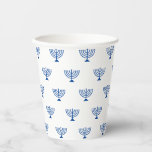 Gobelets En Papier Motif juif menorah bleu et blanc Hanoukka<br><div class="desc">Motif juif en bleu et blanc Hanoukka,  bar mitzvah,  bat mitzvah,  Shabat,  Fêtes juives,  élégantes tasses en papier</div>