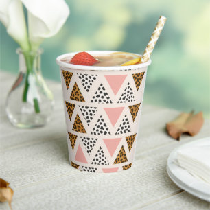 Gobelets En Papier Motif Léopard Chic et Triangle Rose
