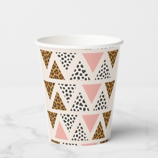 Gobelets En Papier Motif Léopard Chic et Triangle Rose (Verso)