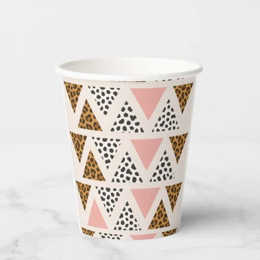 Gobelets En Papier Motif Léopard Chic et Triangle Rose (Recto)