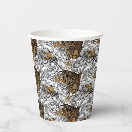 Gobelets En Papier Motif Leopard & Peonies (Recto)