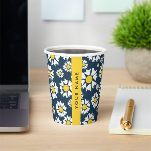 Gobelets En Papier Motif Marguerite, Marguerites Blanches, Votre Nom