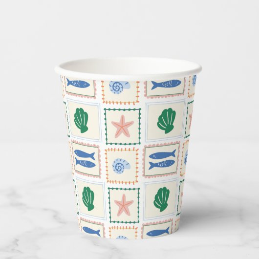 Gobelets En Papier Motif moderne Boho Coastal Pastel Seashell (Recto)
