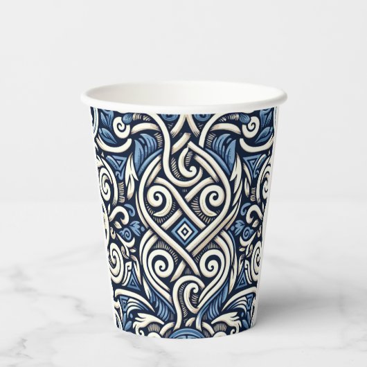 Gobelets En Papier Motif moderne grec bleu et blanc (Verso)