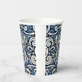 Gobelets En Papier Motif moderne grec bleu et blanc (Gauche)