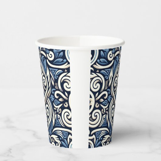 Gobelets En Papier Motif moderne grec bleu et blanc (Gauche)