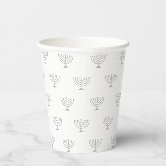 Gobelets En Papier Motif moderne juif menorah gris blanc (Droite)