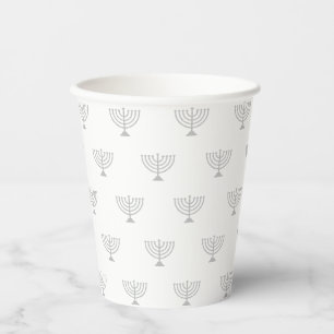 Gobelets En Papier Motif moderne juif menorah gris blanc