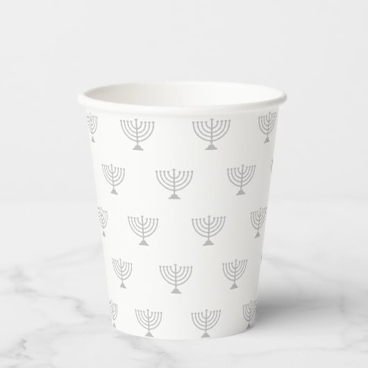 Gobelets En Papier Motif moderne juif menorah gris blanc (Recto)
