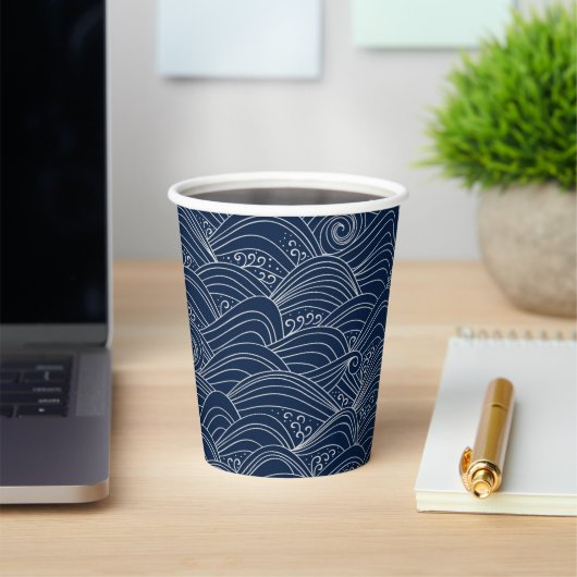 Gobelets En Papier Motif motif à vague japonais bleu foncé (Insitu)