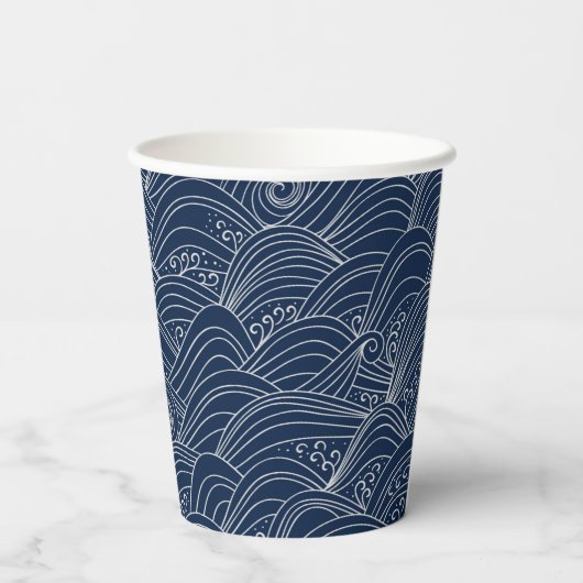 Gobelets En Papier Motif motif à vague japonais bleu foncé (Verso)