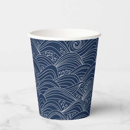 Gobelets En Papier Motif motif à vague japonais bleu foncé (Recto)