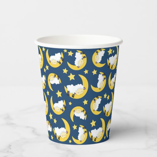 Gobelets En Papier Motif mouton, Mouton couché, Lune, Étoiles (Verso)