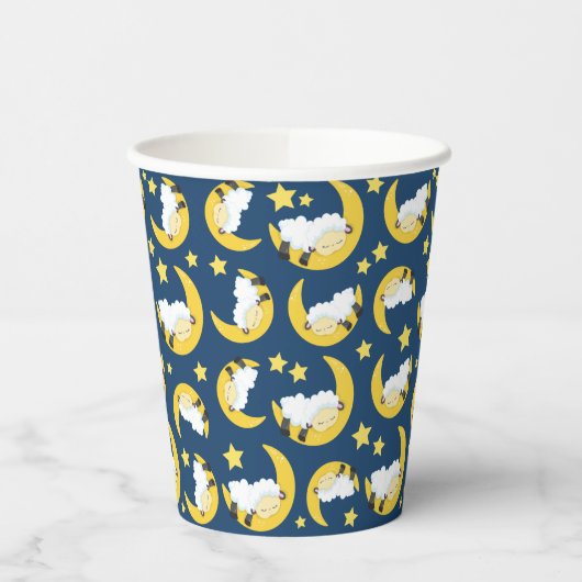 Gobelets En Papier Motif mouton, Mouton couché, Lune, Étoiles (Gauche)