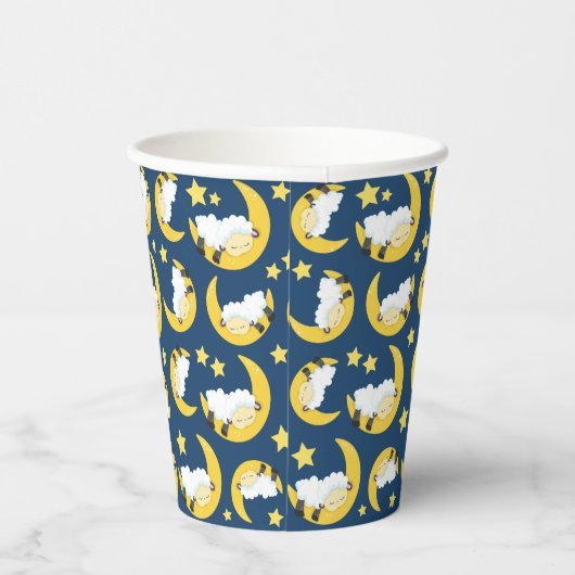 Gobelets En Papier Motif mouton, Mouton couché, Lune, Étoiles (Droite)