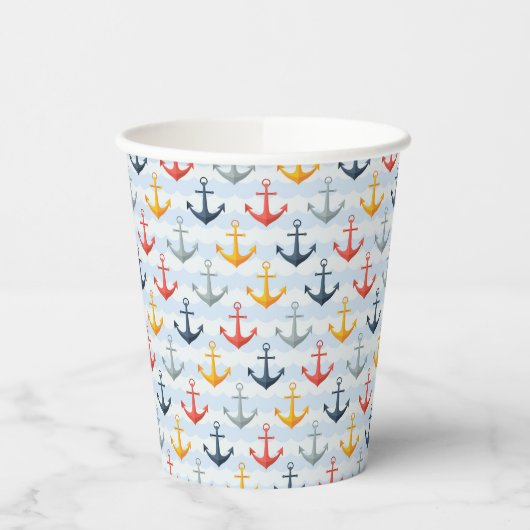 Gobelets En Papier Motif nautique avec Ancres (Gauche)