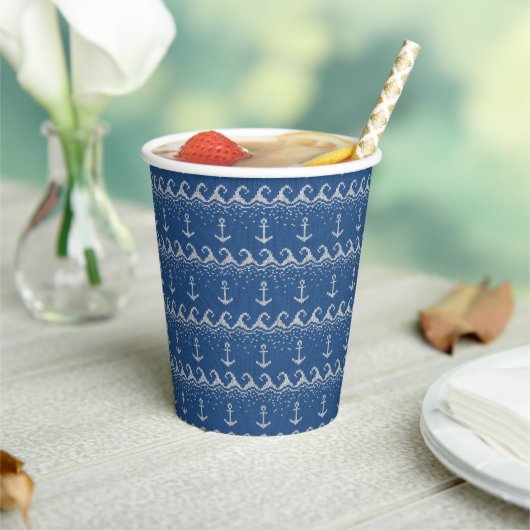 Gobelets En Papier Motif Nautique Knit (Insitu)