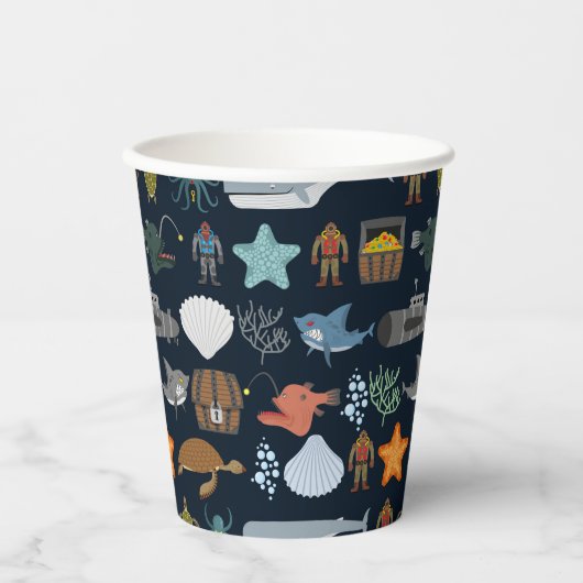 Gobelets En Papier Motif Océan Habitants (Recto)