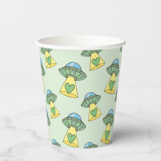 Gobelets En Papier Motif OVNI vert (Verso)