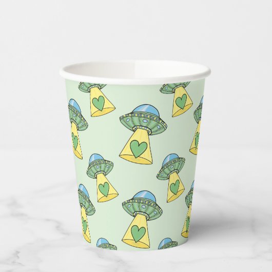 Gobelets En Papier Motif OVNI vert (Gauche)