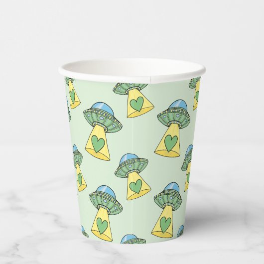 Gobelets En Papier Motif OVNI vert (Droite)
