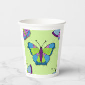Gobelets En Papier Motif papillon patchwork sur fond vert (Recto)