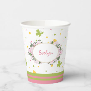 Gobelets En Papier Motif Pastel Butterfly avec Fleurs et Nom