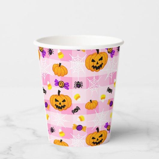 Gobelets En Papier Motif pastel Pink Halloween (Recto)