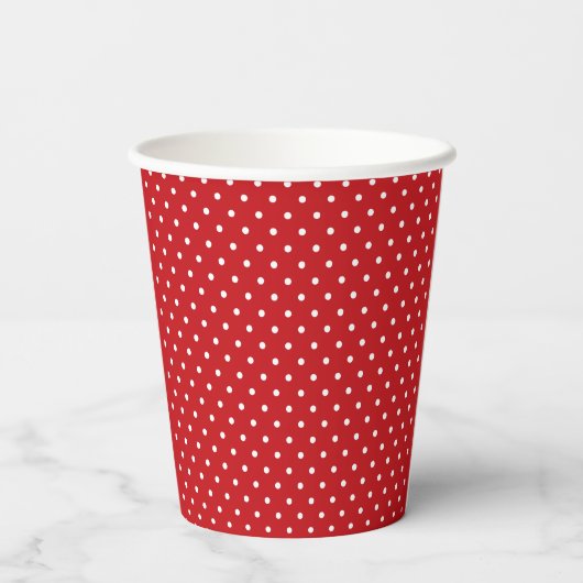 Gobelets En Papier Motif Pois Classique Blanc Sur Rouge Festif (Verso)
