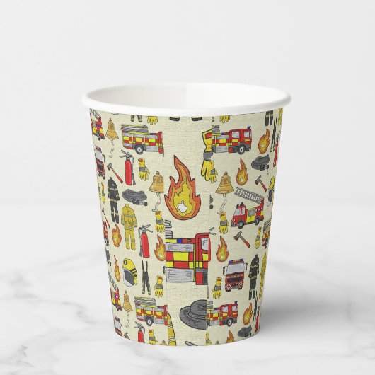 Gobelets En Papier Motif pompier, Camion-feu, Secourt, Flam (Gauche)